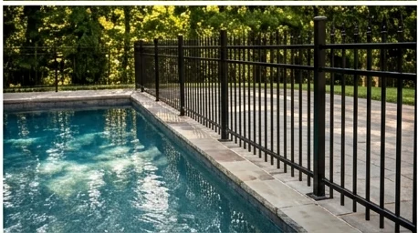 Black ornamental aluminum pool fence at a Middle Tennessee home
